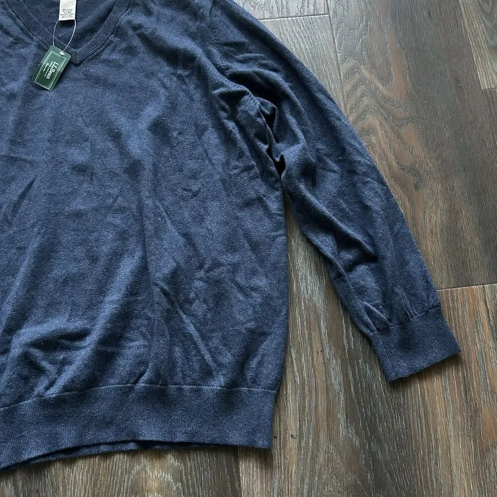 L.L. Bean Cotton Cashmere V-Neck Sweater Indigo Blue, Size XXL